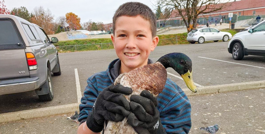 Abraham holding a duck